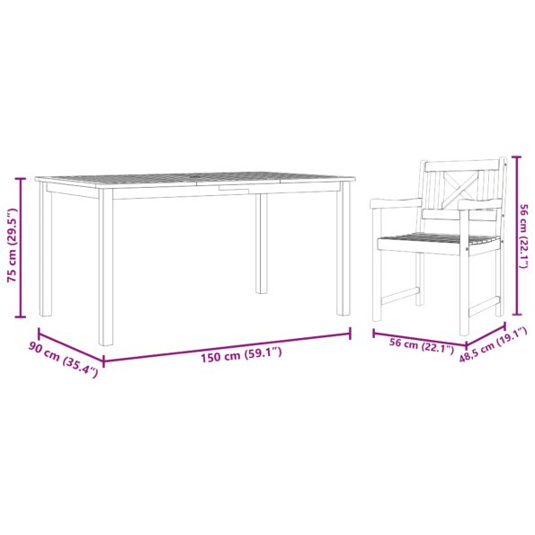 vidaXL 7-dielny záhradný jedálenský set z masívneho akáciového dreva – Obrázok 10