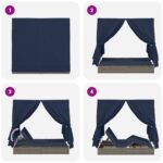 vidaXL Dvojité slnečné lehátko Sada 2 Sivá a námornícka modrá Ratan – Obrázok 10