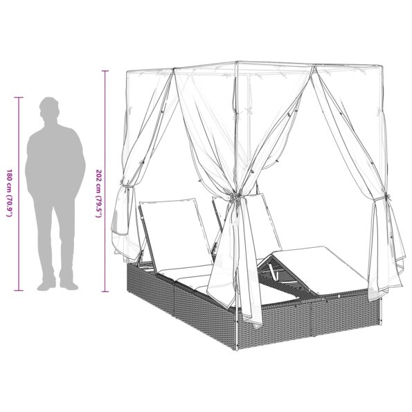 vidaXL Dvojité slnečné lehátko Sada 2 Sivá a námornícka modrá Ratan – Obrázok 12