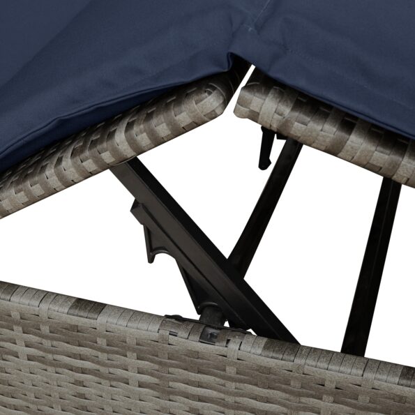 vidaXL Dvojité slnečné lehátko Sada 2 Sivá a námornícka modrá Ratan – Obrázok 8