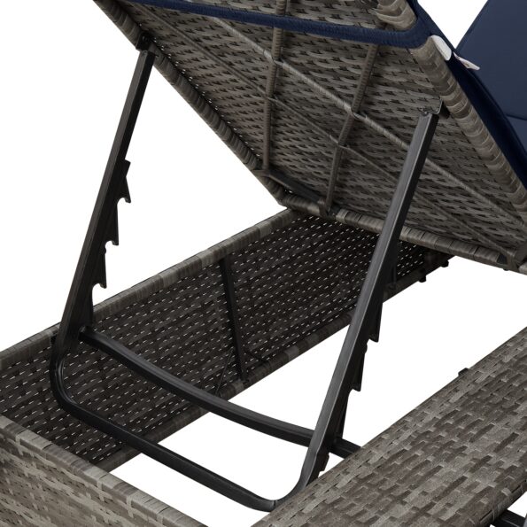 vidaXL Dvojité slnečné lehátko Sada 2 Sivá a námornícka modrá Ratan – Obrázok 9