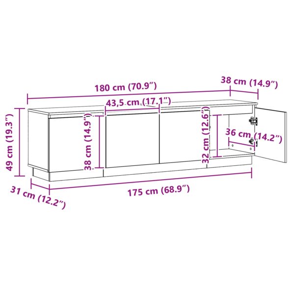 vidaXL TV skriňa s LED šedá Sonoma 180x38x49 cm kompozitné drevo – Obrázok 13