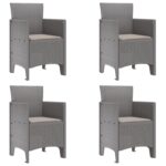 vidaXL 5-dielny záhradný jedálenský set so svetlo šedými vankúšmi poly ratan – Obrázok 5