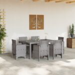 vidaXL 7-dielny záhradný jedálenský set s vankúšmi svetlo šedý polyratan – Obrázok 3