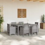 vidaXL 7-dielny záhradný jedálenský set s vankúšmi svetlosivý poly ratan – Obrázok 3