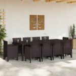 vidaXL 11-dielny záhradný jedálenský set hnedý poly ratan – Obrázok 3