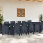 vidaXL 13-dielny záhradný jedálenský set s vankúšmi - Antracitový polyratan, vidaXL Záhradný stôl Antracitový 150x100x73 cm - Polyratan, vidaXL Záhradné stoličky s vankúšmi 4 ks - Antracitový polyratan – Obrázok 3