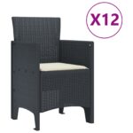 vidaXL 13-dielny záhradný jedálenský set s vankúšmi - Antracitový polyratan, vidaXL Záhradný stôl Antracitový 150x100x73 cm - Polyratan, vidaXL Záhradné stoličky s vankúšmi 4 ks - Antracitový polyratan – Obrázok 5