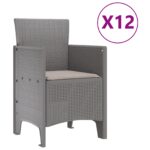 vidaXL 13-dielny záhradný jedálenský set so vankúšmi Svetlosivý Poly ratan, vidaXL záhradný stôl Svetlosivý 150x100x73 cm Poly ratan, vidaXL záhradné stoličky so vankúšmi 4 ks Svetlosivý Poly ratan – Obrázok 5