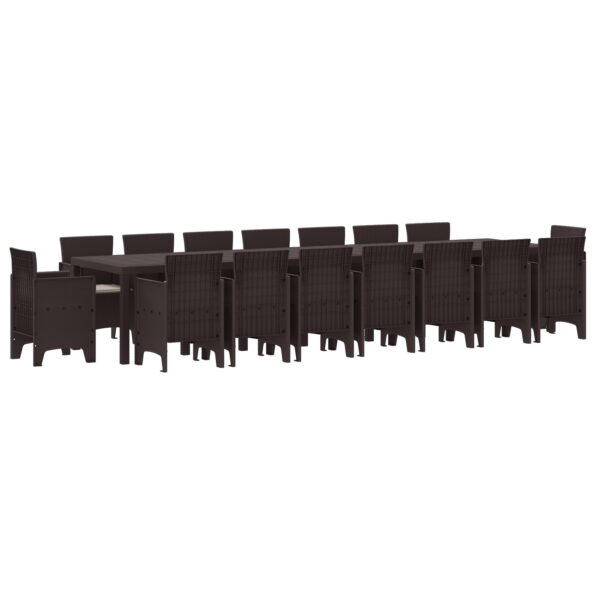 3378658_2.jpg Záhradný jedálenský set vidaXL s vankúšmi hnedý polyratan, Záhradný stôl vidaXL hnedý 250x100x73 cm polyratan, Záhradný stôl vidaXL hnedý 150x100x73 cm polyratan, Záhradné stoličky vidaXL s vankúšmi 4 ks hnedý polyratan – Obrázok 2