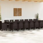 Záhradný jedálenský set vidaXL s vankúšmi hnedý polyratan, Záhradný stôl vidaXL hnedý 250x100x73 cm polyratan, Záhradný stôl vidaXL hnedý 150x100x73 cm polyratan, Záhradné stoličky vidaXL s vankúšmi 4 ks hnedý polyratan – Obrázok 3