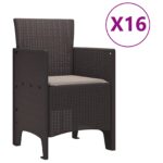 Záhradný jedálenský set vidaXL s vankúšmi hnedý polyratan, Záhradný stôl vidaXL hnedý 250x100x73 cm polyratan, Záhradný stôl vidaXL hnedý 150x100x73 cm polyratan, Záhradné stoličky vidaXL s vankúšmi 4 ks hnedý polyratan – Obrázok 5