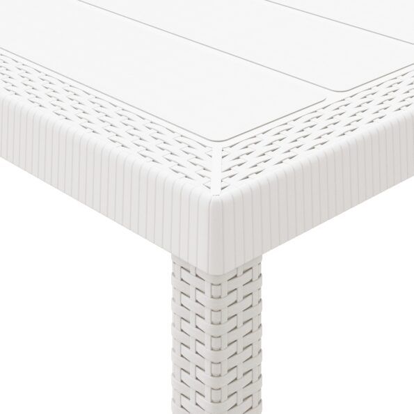3378665_7.jpg vidaXL 17-dielna záhradná jedálenská súprava s vankúšmi Biela Polyratan, vidaXL Záhradný stôl biely 250x100x73 cm Polyratan, vidaXL Záhradný stôl biely 150x100x73 cm Polyratan, vidaXL Záhradné stoličky s vankúšmi 4 ks Biela Polyratan – Obrázok 7