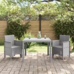 vidaXL 3-dielny záhradný jedálenský set svetlošedý poly ratan – Obrázok 3