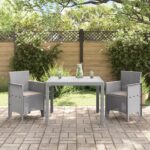 vidaXL 3-dielna záhradná jedálenská súprava s vankúšmi svetlo šedý poly ratan – Obrázok 3
