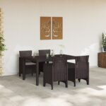 vidaXL 5-dielny hnedý záhradný jedálenský set s vankúšmi – Obrázok 3