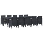 vidaXL 11-dielny záhradný jedálenský set s vankúšmi antracitový polyratan, vidaXL záhradný stôl antracitový 150x100x73 cm polyratan, vidaXL záhradné stoličky s vankúšmi 2 ks antracitový polyratan, vidaXL záhradné stoličky s vankúšmi 4 ks antracitový polyratan – Obrázok 2