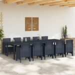 vidaXL 11-dielny záhradný jedálenský set s vankúšmi antracitový polyratan, vidaXL záhradný stôl antracitový 150x100x73 cm polyratan, vidaXL záhradné stoličky s vankúšmi 2 ks antracitový polyratan, vidaXL záhradné stoličky s vankúšmi 4 ks antracitový polyratan – Obrázok 3