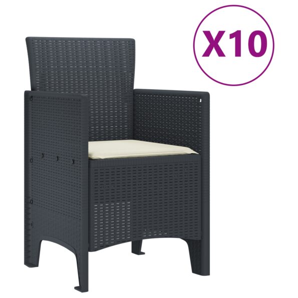 3378756_5.jpg vidaXL 11-dielny záhradný jedálenský set s vankúšmi antracitový polyratan, vidaXL záhradný stôl antracitový 150x100x73 cm polyratan, vidaXL záhradné stoličky s vankúšmi 2 ks antracitový polyratan, vidaXL záhradné stoličky s vankúšmi 4 ks antracitový polyratan – Obrázok 5