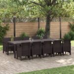 vidaXL 11-dielny záhradný jedálenský set hnedý z polyratanu, vidaXL záhradný stôl hnedý 150x100x73 cm polyratan, vidaXL záhradné stoličky 2 ks hnedé z polyratanu, vidaXL záhradné stoličky 4 ks hnedé z polyratanu
