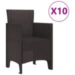 vidaXL 11-dielny záhradný jedálenský set hnedý z polyratanu, vidaXL záhradný stôl hnedý 150x100x73 cm polyratan, vidaXL záhradné stoličky 2 ks hnedé z polyratanu, vidaXL záhradné stoličky 4 ks hnedé z polyratanu – Obrázok 5