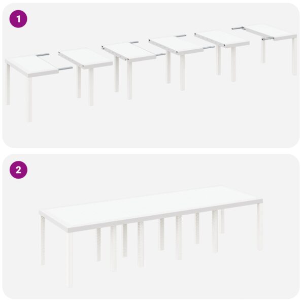 3378764_10.jpg vidaXL 11-dielny záhradný jedálenský set s vankúšmi biela poly ratan, vidaXL záhradný stôl biely 150x100x73 cm poly ratan, vidaXL záhradné stoličky s vankúšmi 2 ks biele poly ratan, vidaXL záhradné stoličky s vankúšmi 4 ks biele poly ratan – Obrázok 10