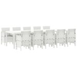 vidaXL 11-dielny záhradný jedálenský set s vankúšmi biela poly ratan, vidaXL záhradný stôl biely 150x100x73 cm poly ratan, vidaXL záhradné stoličky s vankúšmi 2 ks biele poly ratan, vidaXL záhradné stoličky s vankúšmi 4 ks biele poly ratan – Obrázok 2