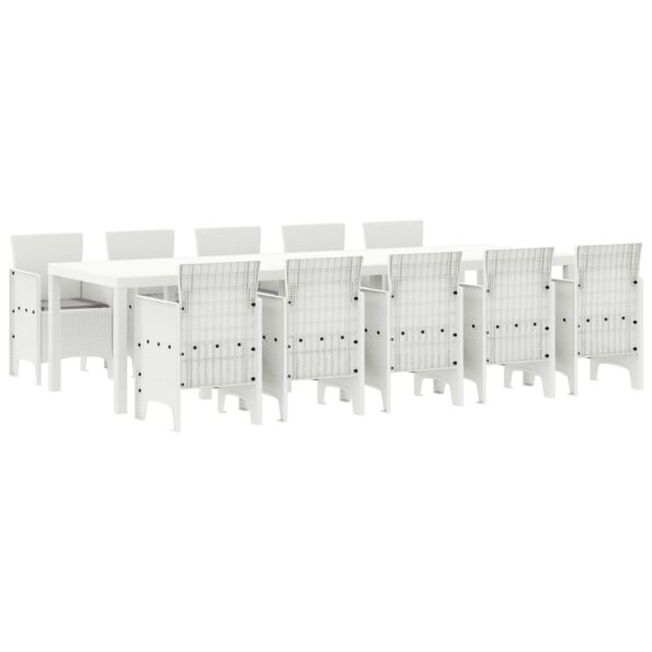 3378764_2.jpg vidaXL 11-dielny záhradný jedálenský set s vankúšmi biela poly ratan, vidaXL záhradný stôl biely 150x100x73 cm poly ratan, vidaXL záhradné stoličky s vankúšmi 2 ks biele poly ratan, vidaXL záhradné stoličky s vankúšmi 4 ks biele poly ratan – Obrázok 2