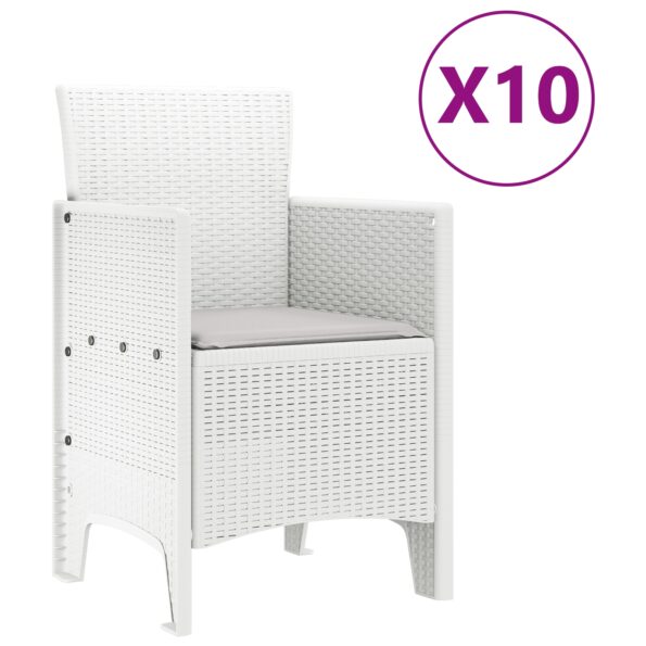 3378764_5.jpg vidaXL 11-dielny záhradný jedálenský set s vankúšmi biela poly ratan, vidaXL záhradný stôl biely 150x100x73 cm poly ratan, vidaXL záhradné stoličky s vankúšmi 2 ks biele poly ratan, vidaXL záhradné stoličky s vankúšmi 4 ks biele poly ratan – Obrázok 5