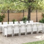 vidaXL 15-dielny biely záhradný jedálenský set s vankúšmi, vidaXL biely záhradný stôl 250x100x73 cm, vidaXL biely záhradný stôl 150x100x73 cm, vitaXL záhradné stoličky s vankúšmi 2 ks, vidaXL záhradné stoličky s vankúšmi 4 ks