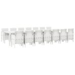 vidaXL 15-dielny biely záhradný jedálenský set s vankúšmi, vidaXL biely záhradný stôl 250x100x73 cm, vidaXL biely záhradný stôl 150x100x73 cm, vitaXL záhradné stoličky s vankúšmi 2 ks, vidaXL záhradné stoličky s vankúšmi 4 ks – Obrázok 2
