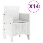 vidaXL 15-dielny biely záhradný jedálenský set s vankúšmi, vidaXL biely záhradný stôl 250x100x73 cm, vidaXL biely záhradný stôl 150x100x73 cm, vitaXL záhradné stoličky s vankúšmi 2 ks, vidaXL záhradné stoličky s vankúšmi 4 ks – Obrázok 5