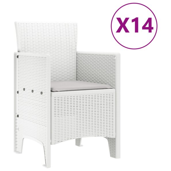 3378804_5.jpg vidaXL 15-dielny biely záhradný jedálenský set s vankúšmi, vidaXL biely záhradný stôl 250x100x73 cm, vidaXL biely záhradný stôl 150x100x73 cm, vitaXL záhradné stoličky s vankúšmi 2 ks, vidaXL záhradné stoličky s vankúšmi 4 ks – Obrázok 5