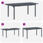 vidaXL 9-dielny záhradný jedálenský set s vankúšmi Čierny poly ratan, vidaXL Rozkladací záhradný stôl antracitový (140-210)x90x73 cm oceľ – Obrázok 10