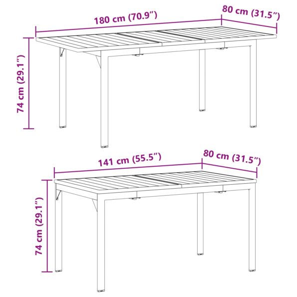 vidaXL 9-dielny záhradný jedálenský set s vankúšmi Čierny poly ratan, vidaXL Rozkladací záhradný stôl antracitový (140-210)x90x73 cm oceľ – Obrázok 11