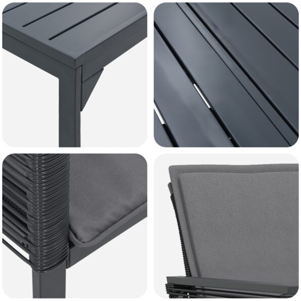 vidaXL 9-dielny záhradný jedálenský set s vankúšmi Čierny poly ratan, vidaXL Rozkladací záhradný stôl antracitový (140-210)x90x73 cm oceľ – Obrázok 9