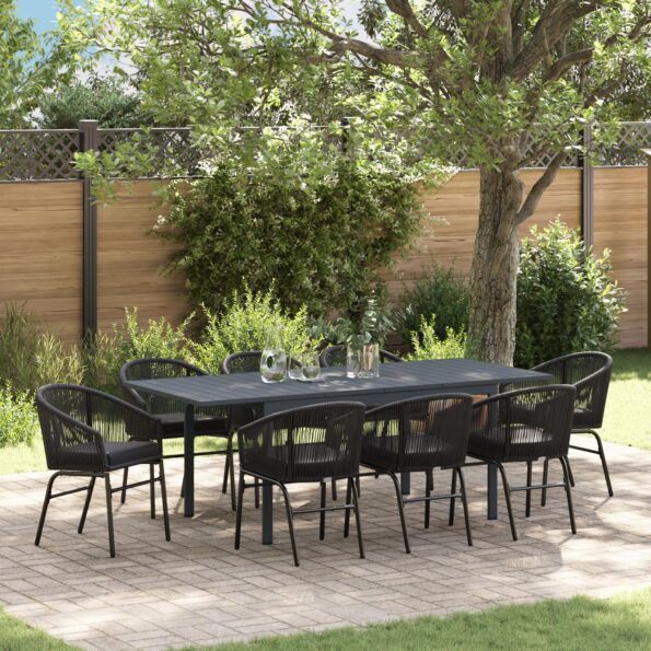 3378831_1.jpg vidaXL 10-dielny záhradný jedálenský set s vankúšmi čierny poly rattan, vidaXL rozťahovací záhradný stôl antracitový (140-210)x90x73 cm oceľ – Obrázok 1