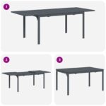 vidaXL 10-dielny záhradný jedálenský set s vankúšmi čierny poly rattan, vidaXL rozťahovací záhradný stôl antracitový (140-210)x90x73 cm oceľ – Obrázok 10