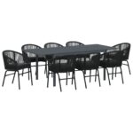 vidaXL 10-dielny záhradný jedálenský set s vankúšmi čierny poly rattan, vidaXL rozťahovací záhradný stôl antracitový (140-210)x90x73 cm oceľ – Obrázok 2