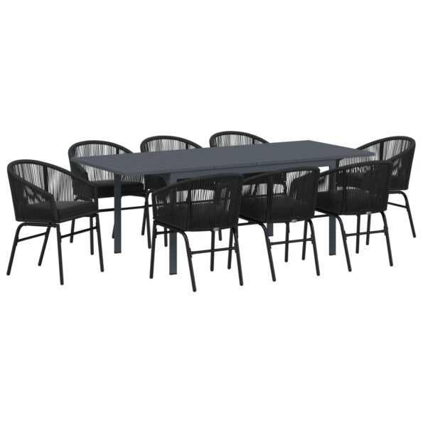 3378831_2.jpg vidaXL 10-dielny záhradný jedálenský set s vankúšmi čierny poly rattan, vidaXL rozťahovací záhradný stôl antracitový (140-210)x90x73 cm oceľ – Obrázok 2