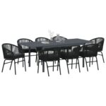 vidaXL 10-dielny záhradný jedálenský set s vankúšmi čierny poly rattan, vidaXL rozťahovací záhradný stôl antracitový (140-210)x90x73 cm oceľ – Obrázok 3