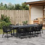vidaXL 10-dielny záhradný jedálenský set s vankúšmi čierny poly rattan, vidaXL rozťahovací záhradný stôl antracitový (140-210)x90x73 cm oceľ – Obrázok 4