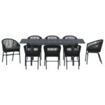 vidaXL 10-dielny záhradný jedálenský set s vankúšmi čierny poly rattan, vidaXL rozťahovací záhradný stôl antracitový (140-210)x90x73 cm oceľ – Obrázok 7