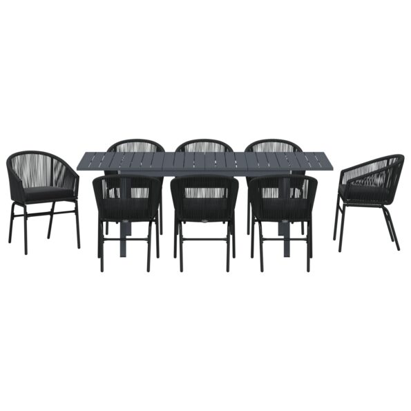 3378831_7.jpg vidaXL 10-dielny záhradný jedálenský set s vankúšmi čierny poly rattan, vidaXL rozťahovací záhradný stôl antracitový (140-210)x90x73 cm oceľ – Obrázok 7