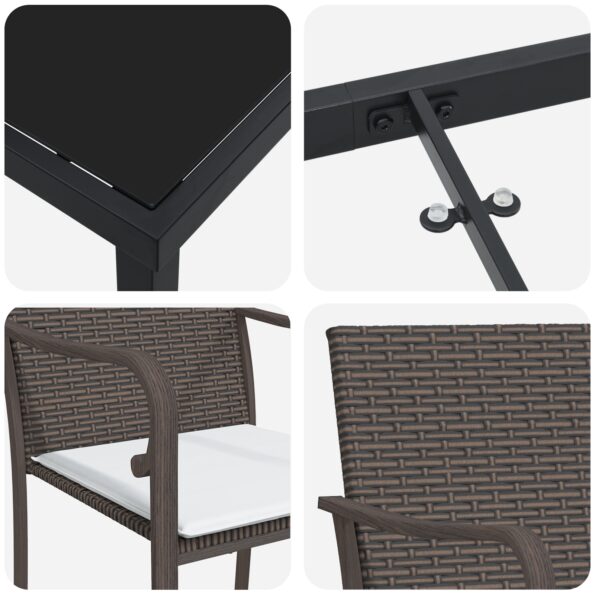vidaXL 7-dielna záhradná jedálenská súprava s vankúšmi, hnedý poly ratan – Obrázok 9