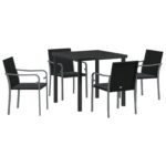 vidaXL 5-dielna záhradná jedálenská súprava s čiernymi vankúšmi z poly ratanu – Obrázok 2