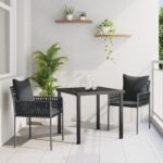 vidaXL 3-dielna záhradná jedálenská súprava s vankúšmi čierna poly ratan