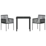 vidaXL 3-dielna záhradná jedálenská súprava s vankúšmi Čierny Poly Ratan – Obrázok 7