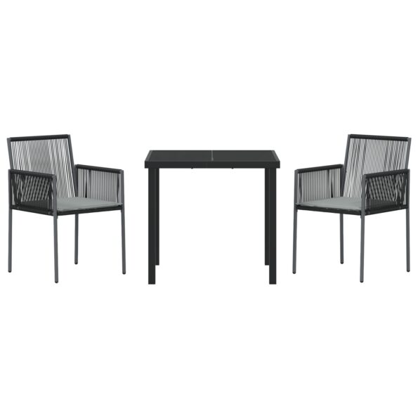vidaXL 3-dielna záhradná jedálenská súprava s vankúšmi Čierny Poly Ratan – Obrázok 7
