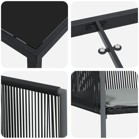 vidaXL 3-dielna záhradná jedálenská súprava s vankúšmi Čierny Poly Ratan – Obrázok 9